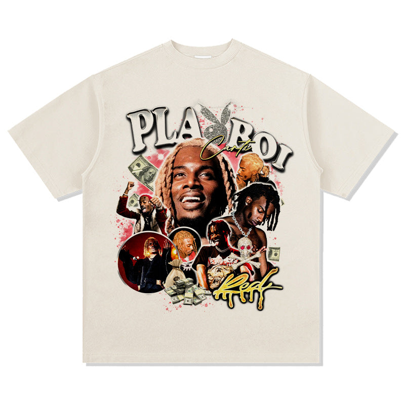 Cool t rapper Playbois Carti print hip hop rap short sleeve t-shirt vintage vintage top