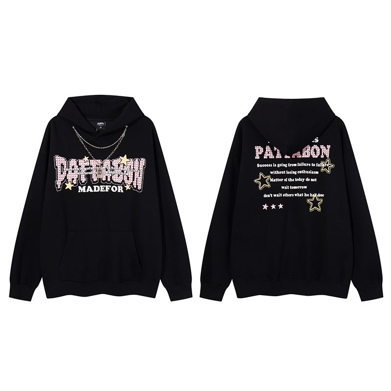 Streetwear Hoodie Letter Print Necklace Strip Sweater Loose