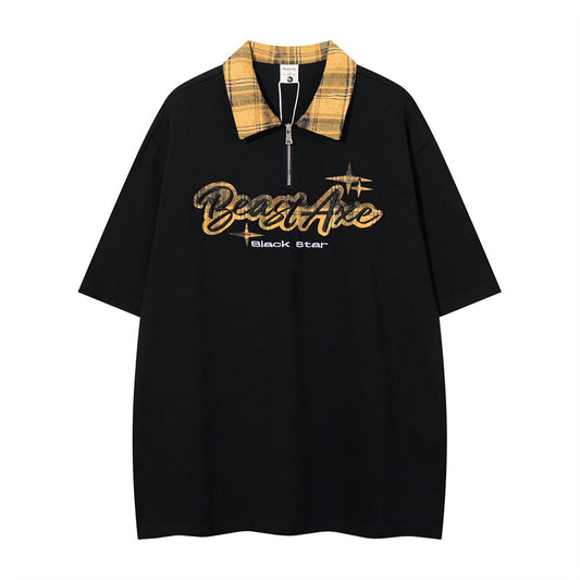 Y2K mens shirt loose letter short sleeve top