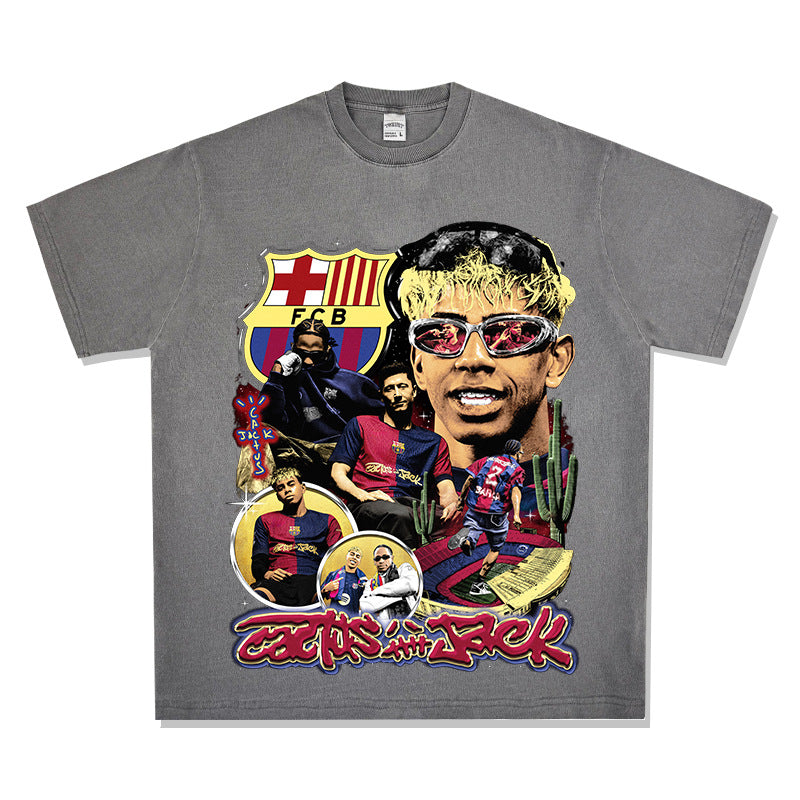 Outfit streetwear vintage barça x travis scott front print short sleeve t-shirt