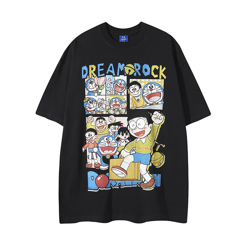 Nyc T Shirt Vintage Doraemon Printed Short Sleeve T-Shirt Summer Loose Casual Top