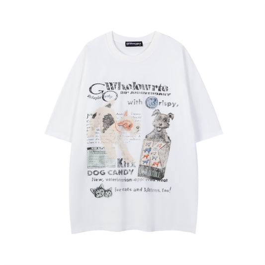 Vintage tarz t shirt doodle puppy print short sleeve t-shirt summer top