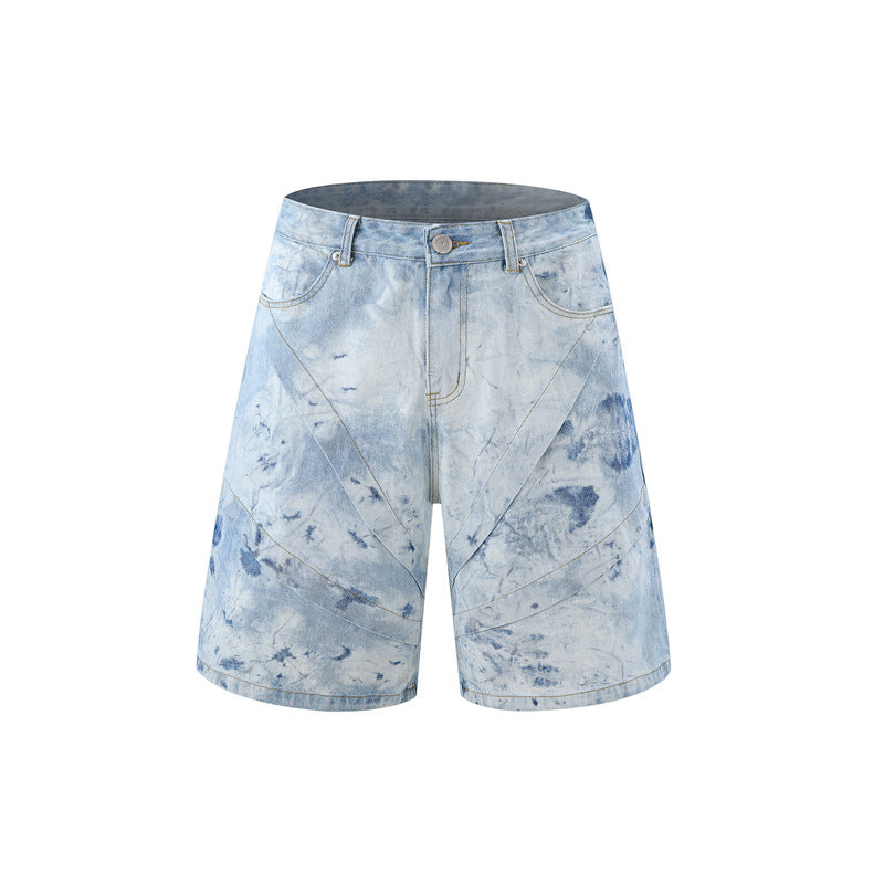 Stone Wash T shirt tie-dye gradual change washed old denim short sleeves