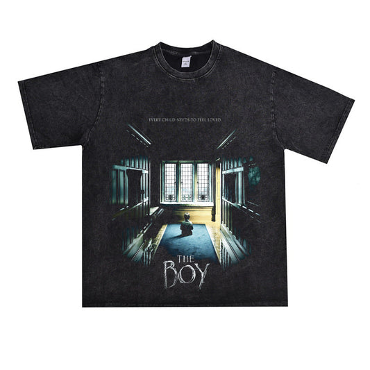 Film Star T Shirt Movie Spirit Doll Contract Pure Cotton Loose Nostalgic Short Sleeve Trendy Heavy T-shirt for Men