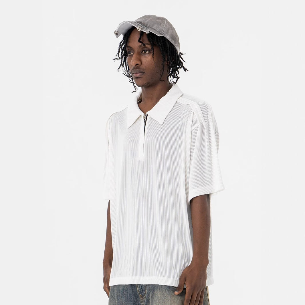 Vintage 90s Hip Hop Clothing Half Zip Polo Shirt Summer Short Sleeve T-Shirt