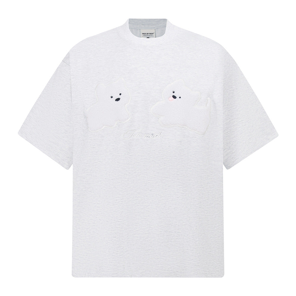 Nostalgia T Shirts Vintage Summer Short Sleeve T-Shirt Embroidered Crew Neck Loose Top