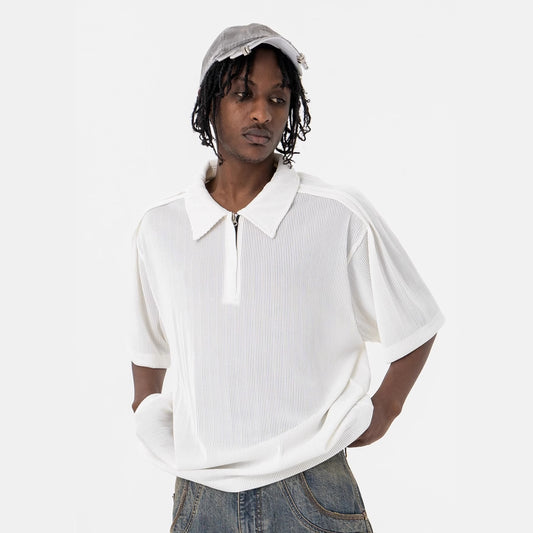 Vintage 90s Hip Hop Clothing Half Zip Polo Shirt Summer Short Sleeve T-Shirt