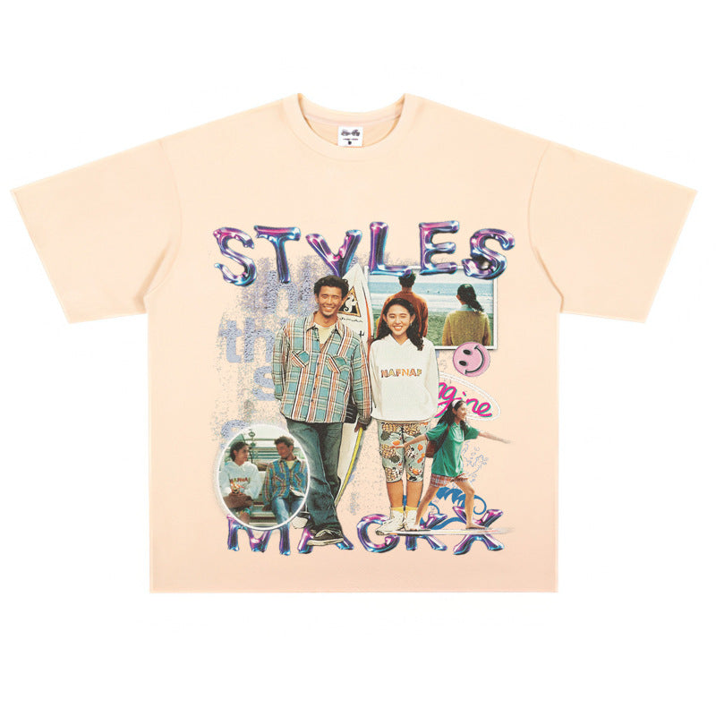 Film Star T Shirt Loose Heavy Crew Neck Street T-shirt