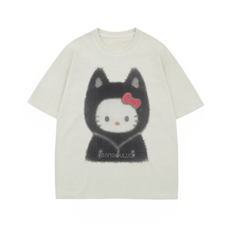 US drip outfits Summer Vintage Pussy Casual Loose Short Sleeve T-Shirts