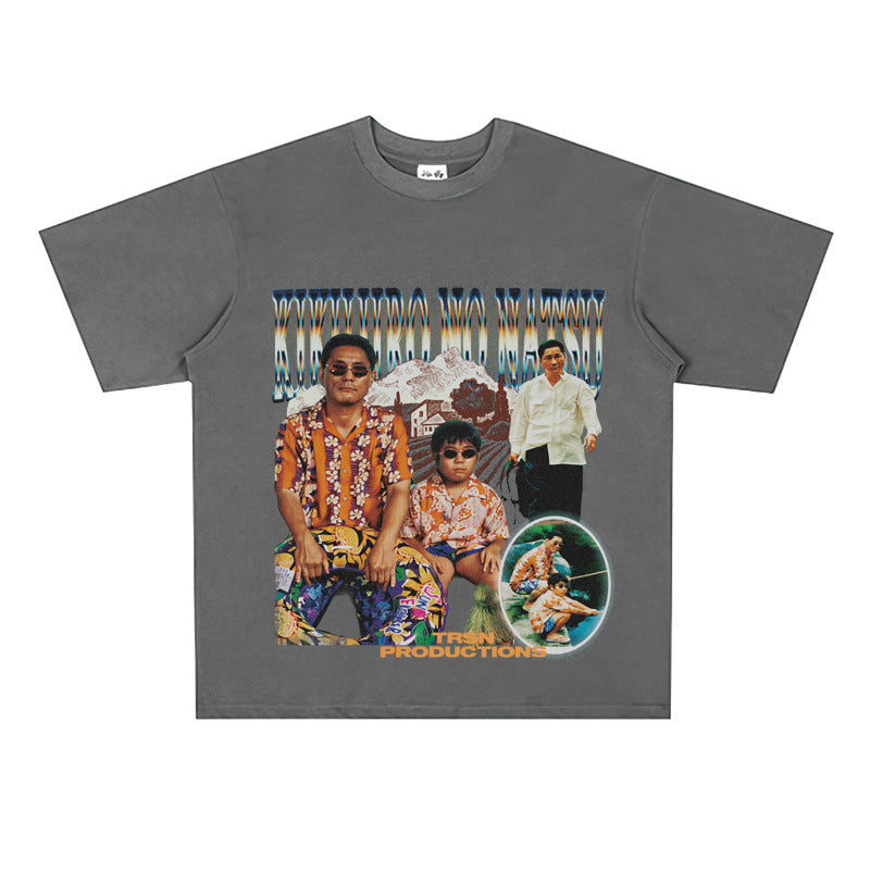 Film Star T Shirt Summer Loose Heavy round Neck Street T-shirt Men and Women