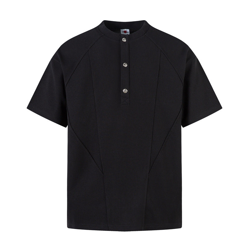 Casual Street Wear Summer Vintage Short Sleeve T-Shirt Waffle