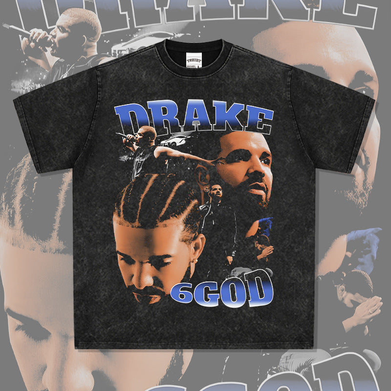 Cool t rapper DRAKE hip hop vintage washed short sleeve heavy t-shirt VINTAGE
