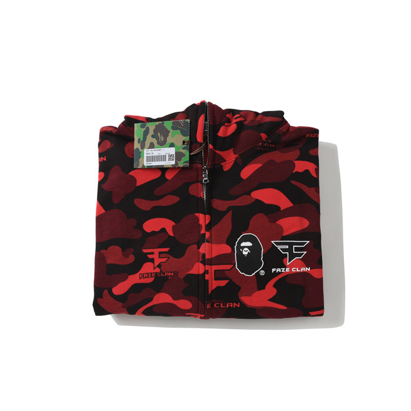 Ape Hoodie Summer Camo Red Hooded Cardigan Zip Sweater Jacket