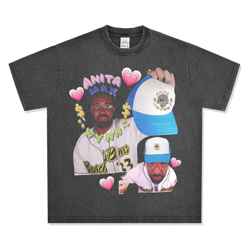 Outfit streetwear vintage hip hop drake print short sleeve t-shirt