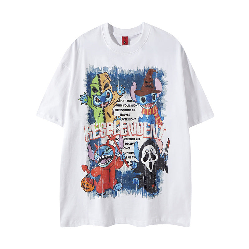 Distorted vintage summer Stitch short-sleeved t-shirt loose casual top