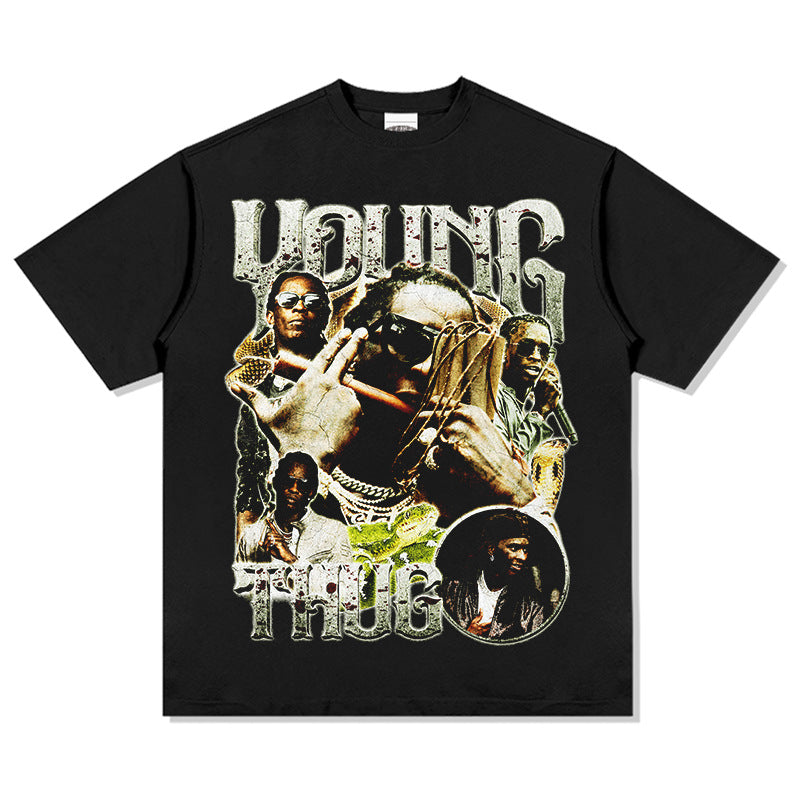 Cool t rapper vintage hip hop Young Thug print short sleeve t-shirt
