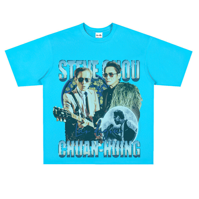 Film Star T Shirt Loose Heavy Retro Street Cotton American T-shirt Men and Women