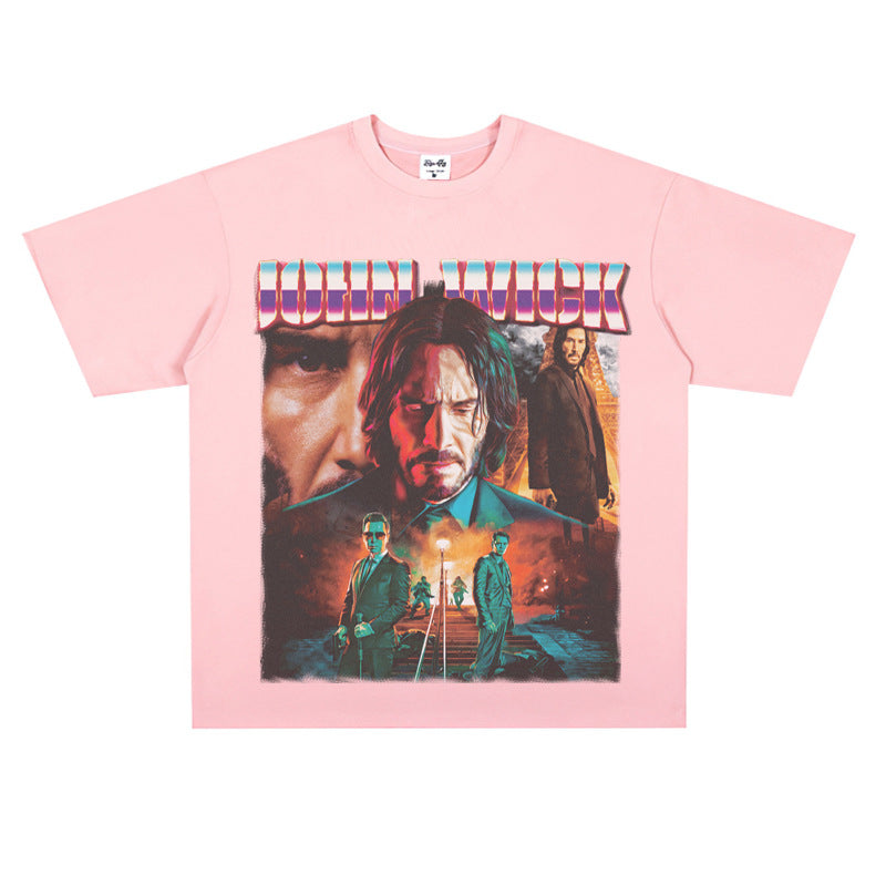 Film Star T Shirt Vintage American Street Printed round Neck T-shirt for Men and Women