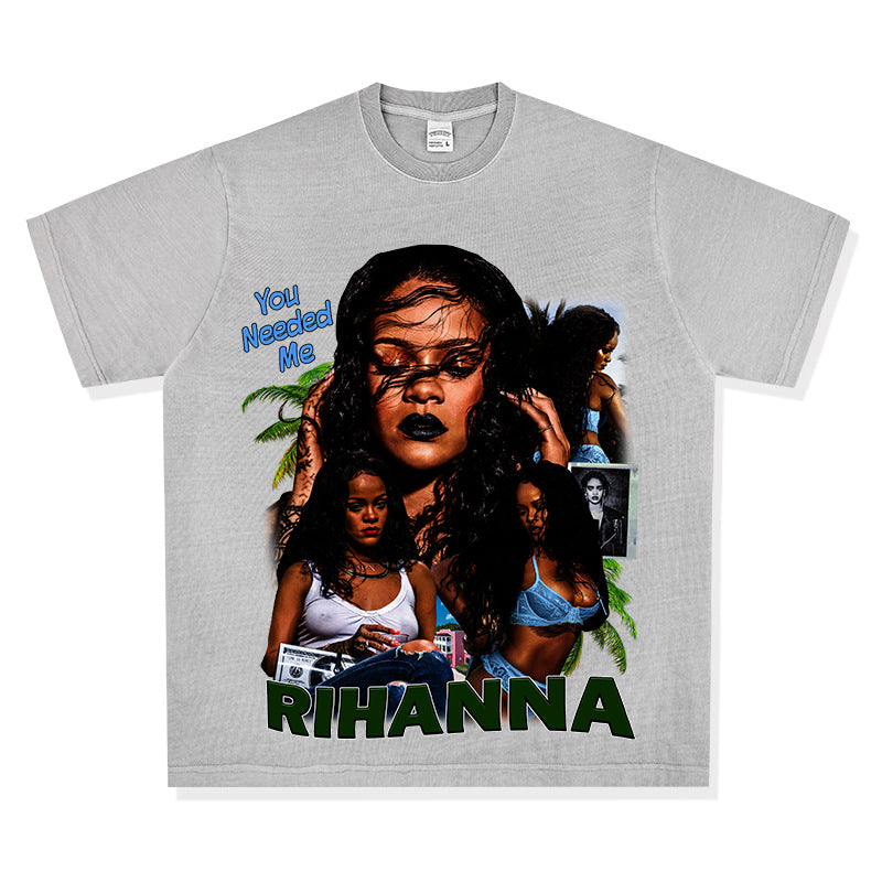 Cool t rapper hip hop rap Rihanna vintage print short sleeve top