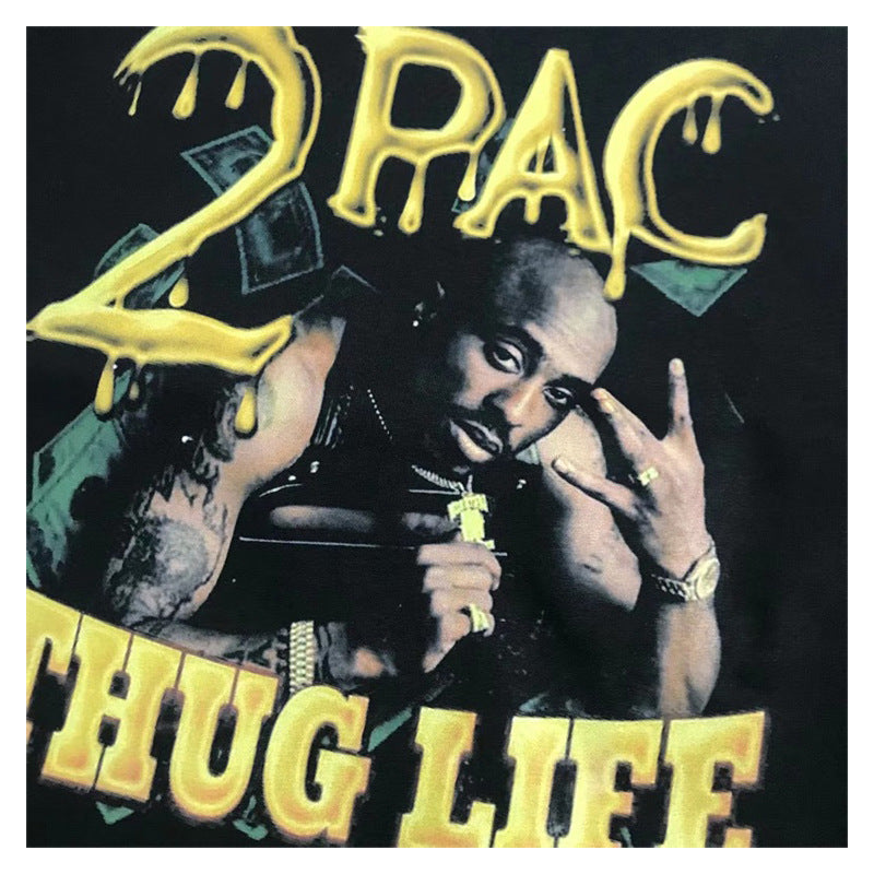 Cool t rapper BC 2Pac figure pike hip hop oversize vintage print short sleeve t-shirt