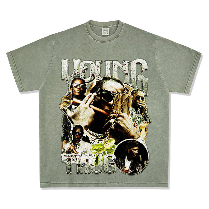 Cool t rapper vintage hip hop Young Thug print short sleeve t-shirt