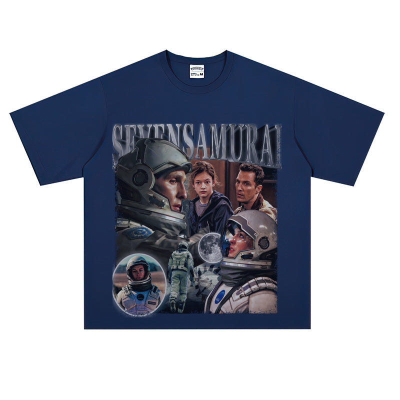 Film Star T Shirt Movie Space Interstellar Cotton Short Sleeve Loose American Retro T-shirt