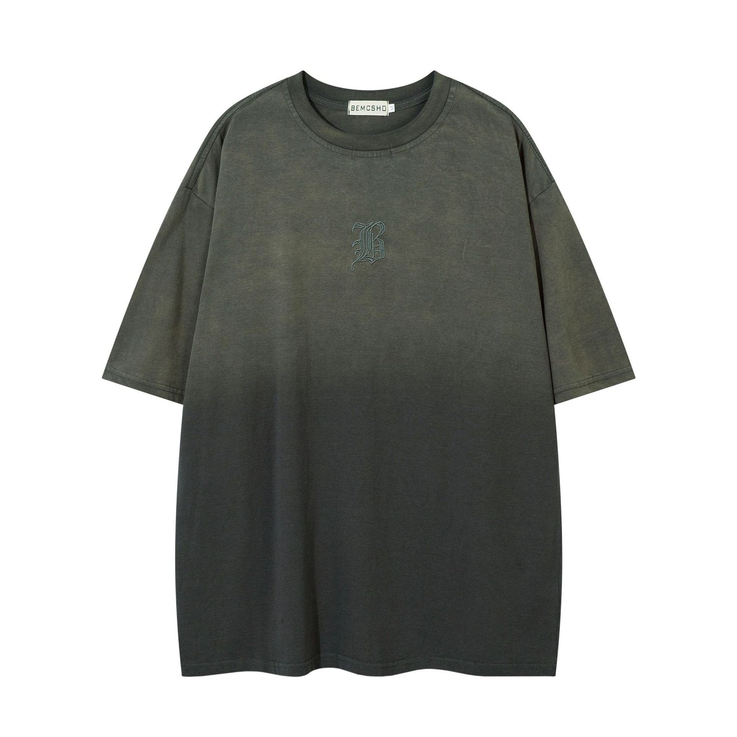 Vintage tarz t shirt retro old gradual change letter embroidery short sleeve t-shirt summer loose top