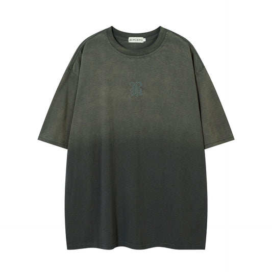 Vintage tarz t shirt retro old gradual change letter embroidery short sleeve t-shirt summer loose top