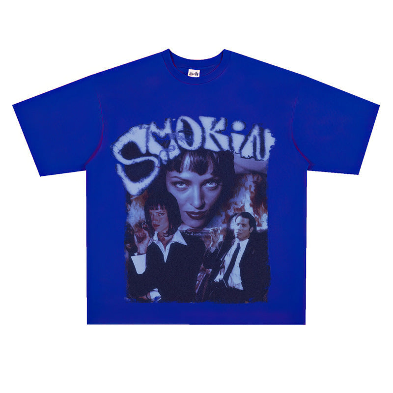 Film Star T Shirt Cotton Short Sleeve Loose round Neck Retro Design T-shirt