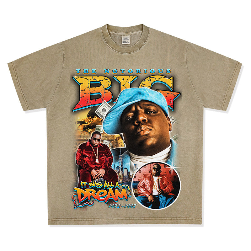 Streetwear masculino vintage hip hop Biggie Smalls print short sleeve t-shirt