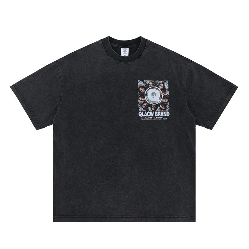 Vintage College Shirts Summer Wash Crew Neck Short Sleeve T-Shirt