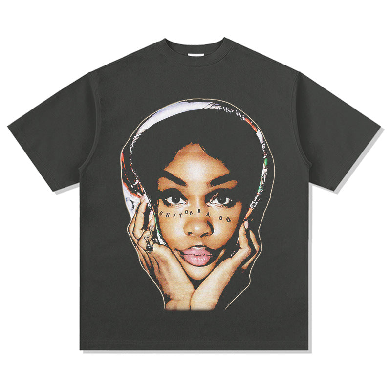 Outfit streetwear vintage hip hop SZA hip hop print short sleeve t-shirt
