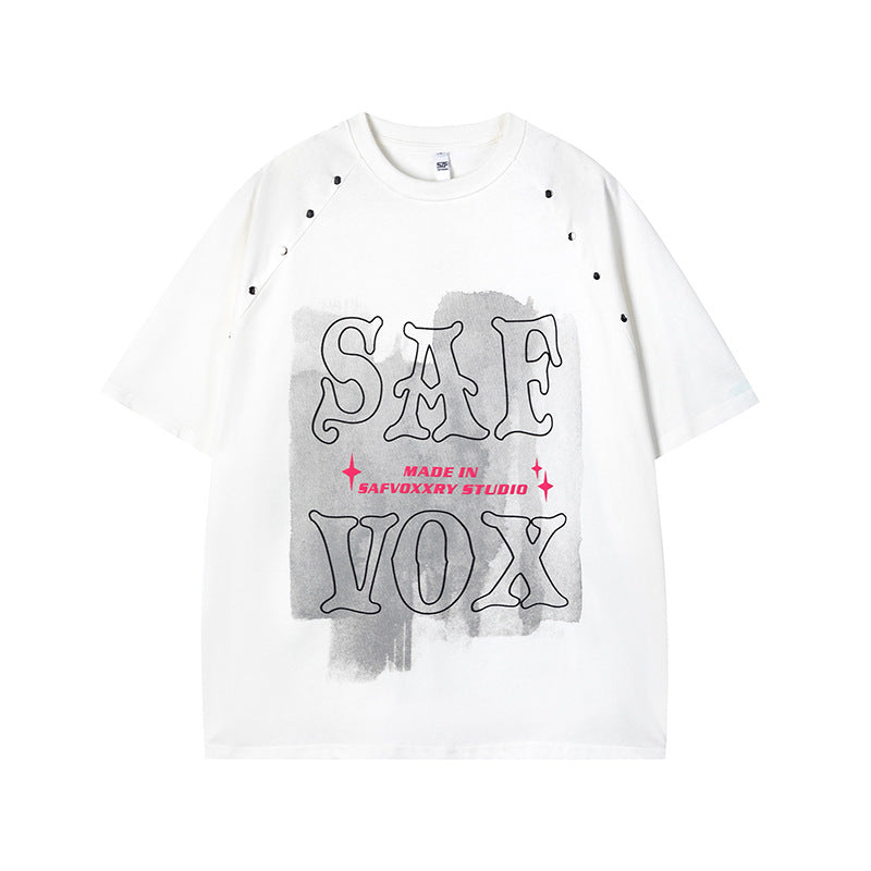 Vintage Tišö Rt Alphabet Short Sleeve T-Shirt Summer Loose Casual