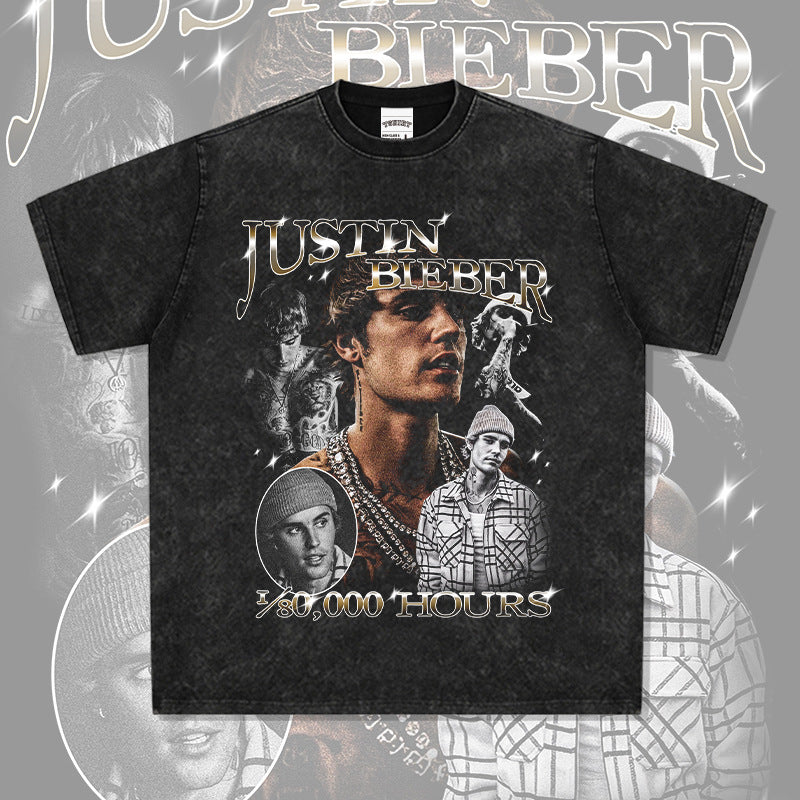 New york hip hop shop hip hop, bieber print vintage short sleeve t shirt