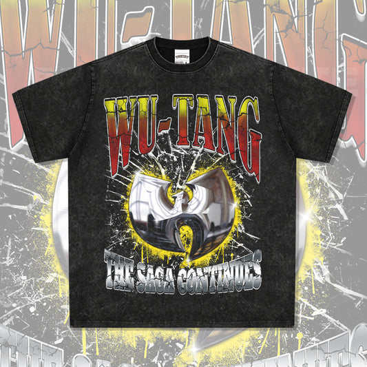 Streetwear masculino vintage hip hop WU-TANG print short-sleeved t-shirt