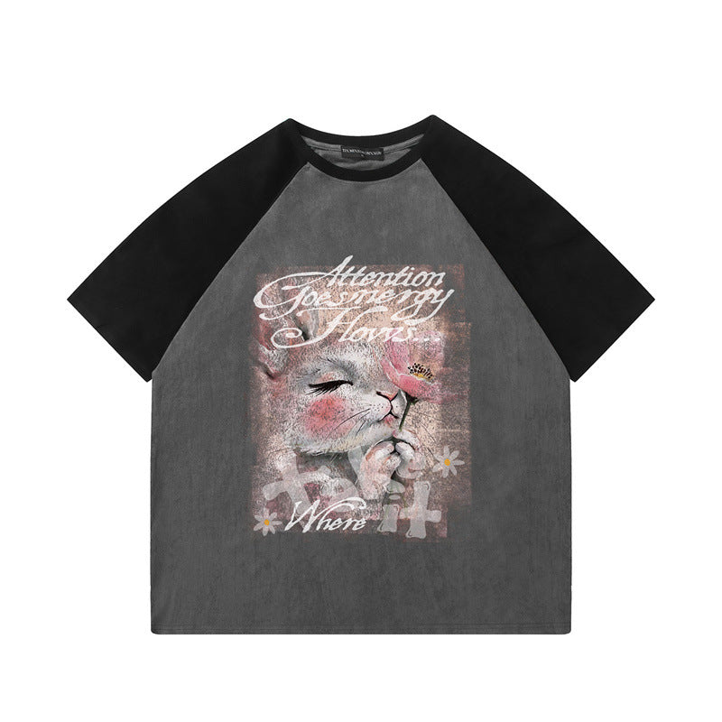 US drip outfits Summer Vintage Bunny Pattern Casual Loose Short Sleeve T-Shirts