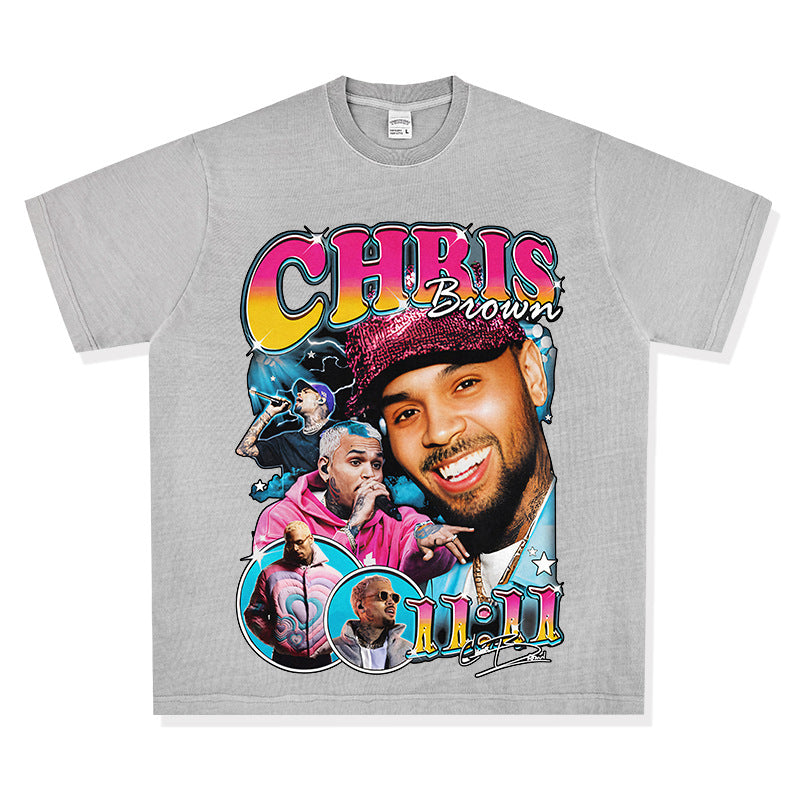 Streetwear masculino vintage Chris Brown print short sleeve t-shirt vintage