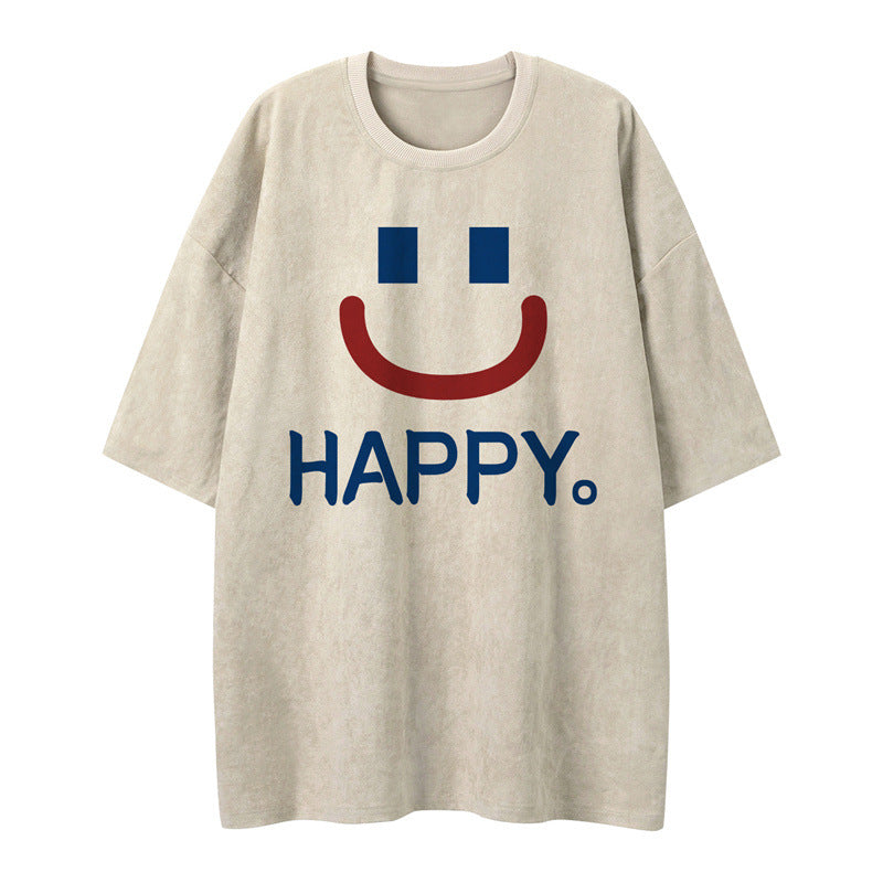 US drip outfits summer vintage smiley face print casual loose short sleeve T-Shirts