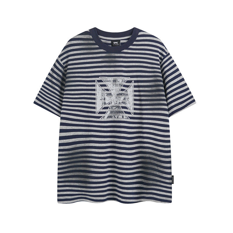 Casual Street Wear Striped T-Shirt Summer Casual Crew Neck T-Shirt Top