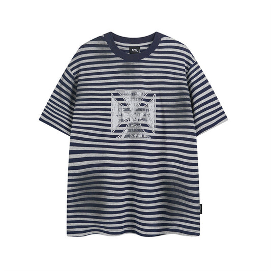 Casual Street Wear Striped T-Shirt Summer Casual Crew Neck T-Shirt Top