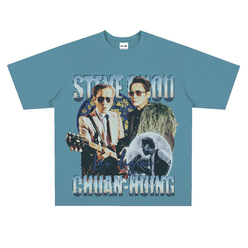 Film Star T Shirt Loose Heavy Retro Street Cotton American T-shirt Men and Women