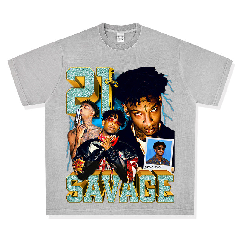 Streetwear masculino hip hop 21 savage print vintage hiphop short sleeve t-shirt