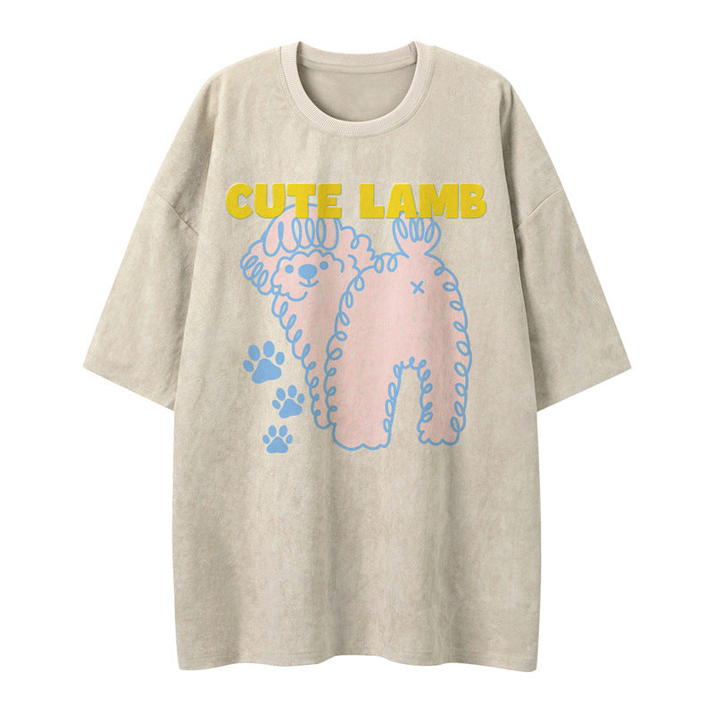 US drip outfits summer vintage animal cartoon print casual loose short sleeve T-Shirts