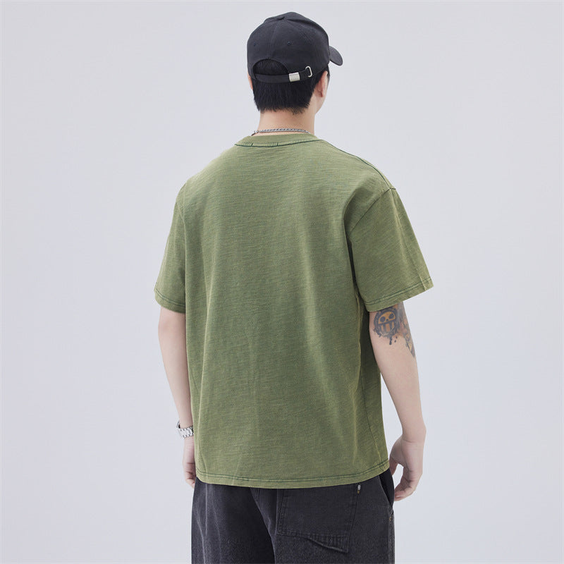 Men T-shirts Summer Short Sleeve Vintage Loose Top
