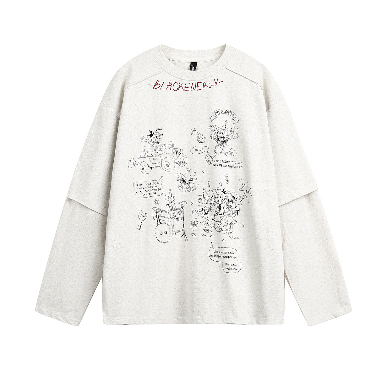 Unisex long-sleeved shirt autum washed fake two-piece