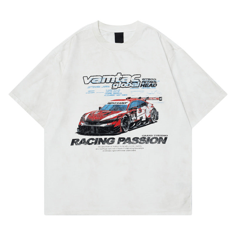 Racing oversized t shirt retro 2025 old short sleeve summer oversized racing print t-shirt