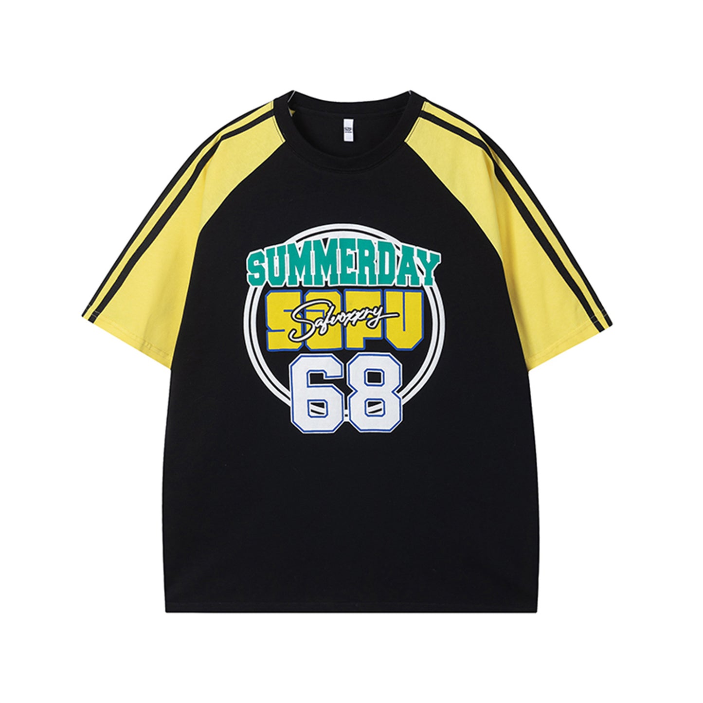 USA Vintage T-Shirt Letter Printing Contrast Color Pure Cotton Men's and Women's Summer Loose