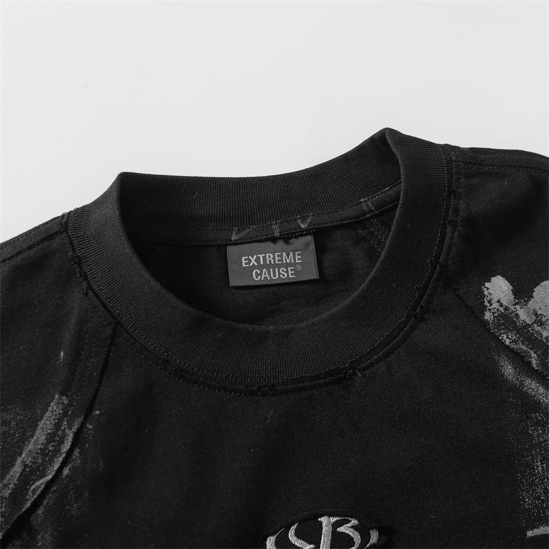 Stone Wash T shirt Retro Old Short Sleeve T-Shirt