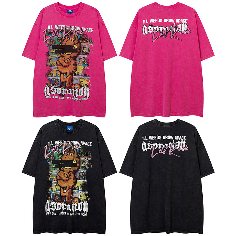 Nyc T Shirt Garfield Letter Print Short Sleeve T-Shirt Summer Loose Casual Top