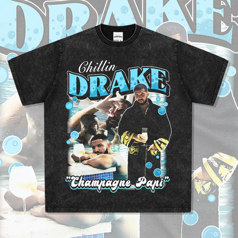 Cool t rapper vintage hip hop drake Drake print short sleeve t-shirt